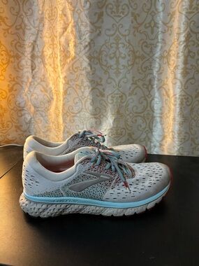Brooks Women's White Light Blue and Coral Glycerin Running Shoes